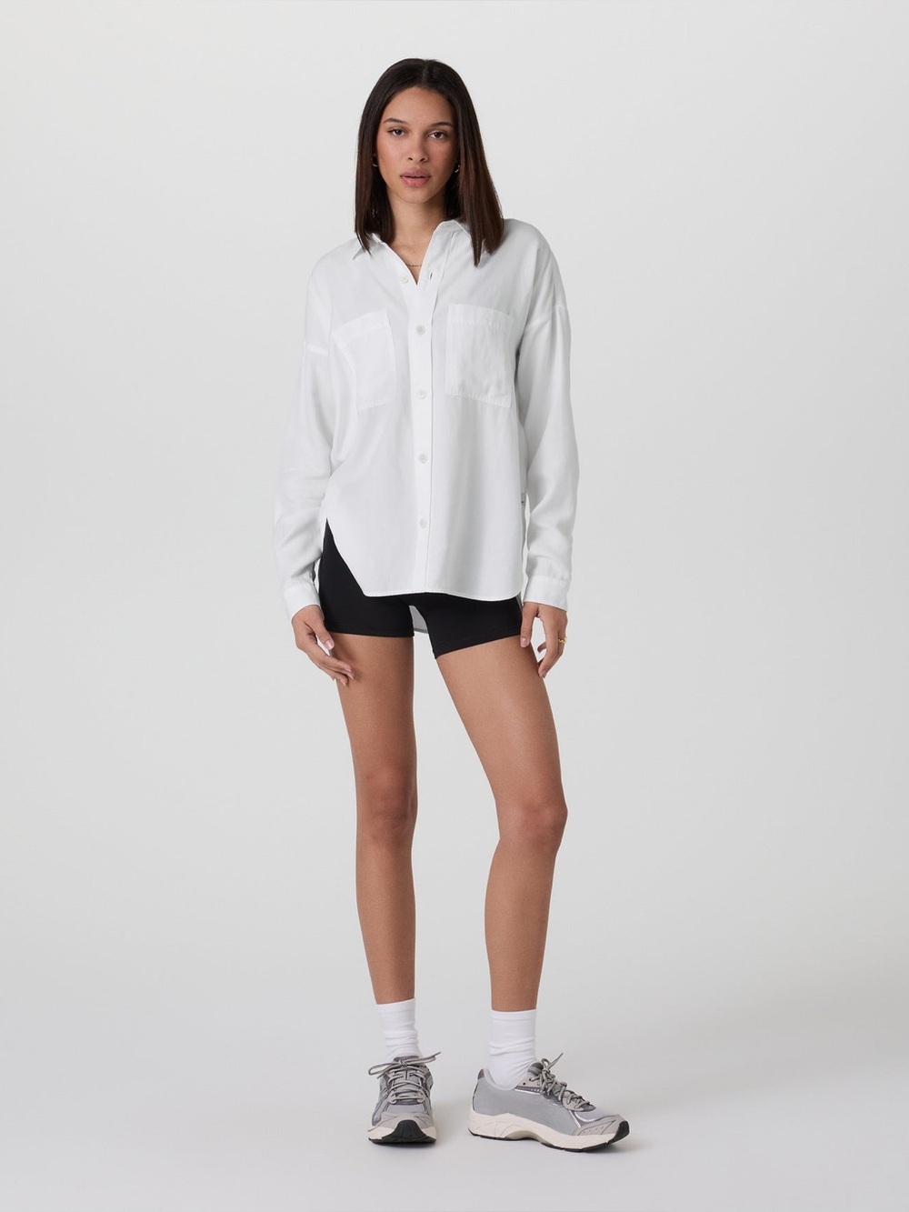 VUORI Trestles Twill Button Up White Long Sleeve Oversized Shirt